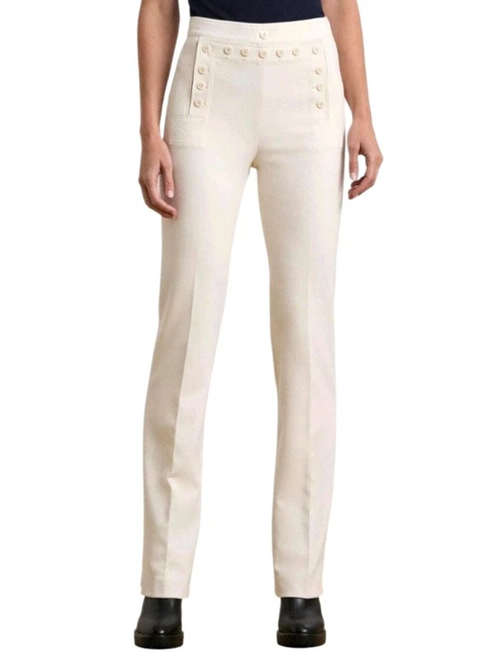 Lauren Ralph Lauren Womens Pants Size 12 Cream Double Faced Crepe Sailor New